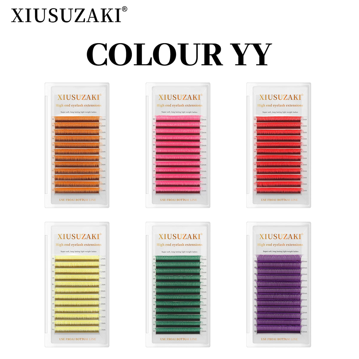 XIUSUZAKI Colorful 2D YY Shaped Eyelashes Extension Pink Red Purple Green Soft Natural Faux Mink YY False Eyelashes Extensions