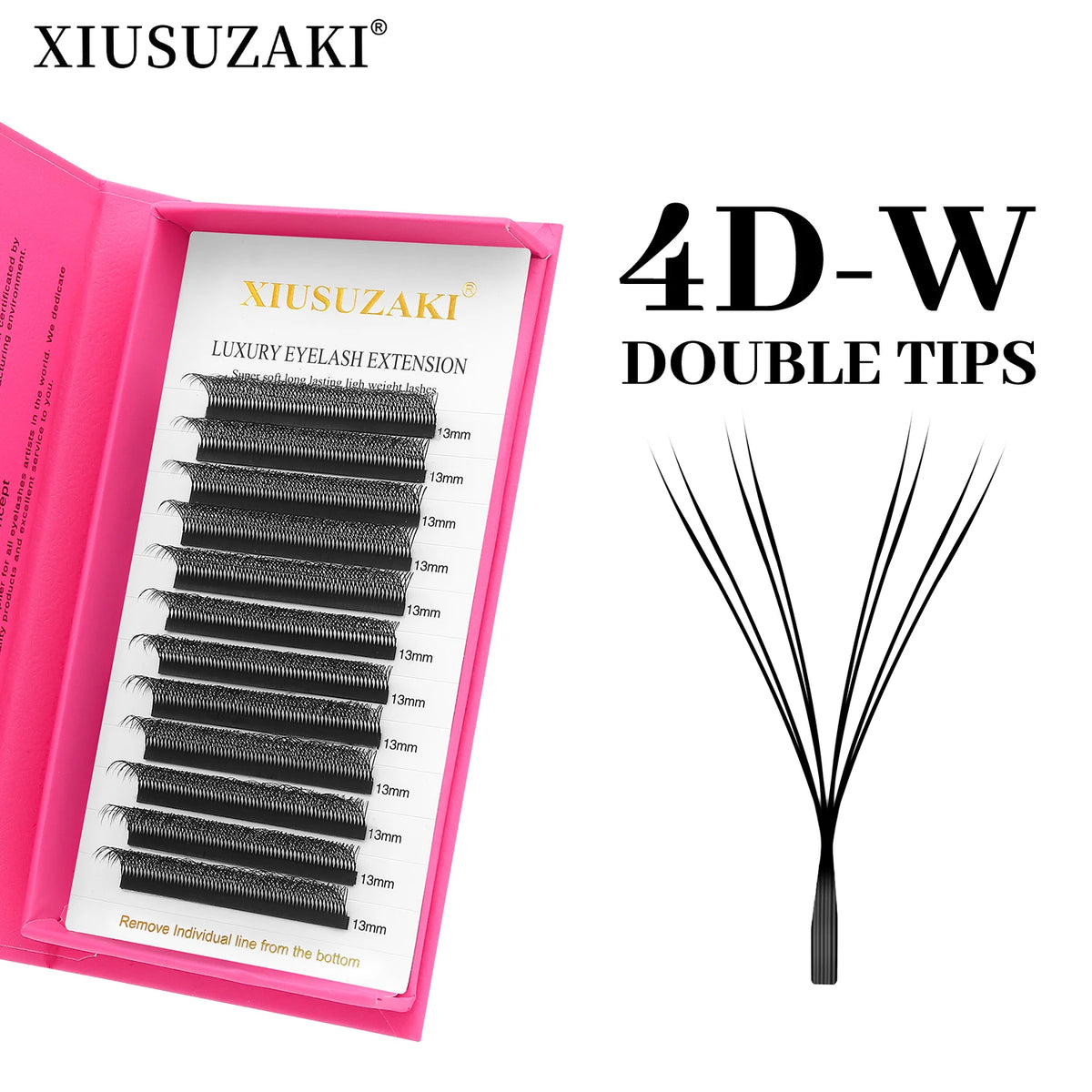 XIUSUZAKI Double 4D Tips W Shaped Lashes Extensions Premade Volume Fans 8D W Eyelashes Extensions Individual False Lashes