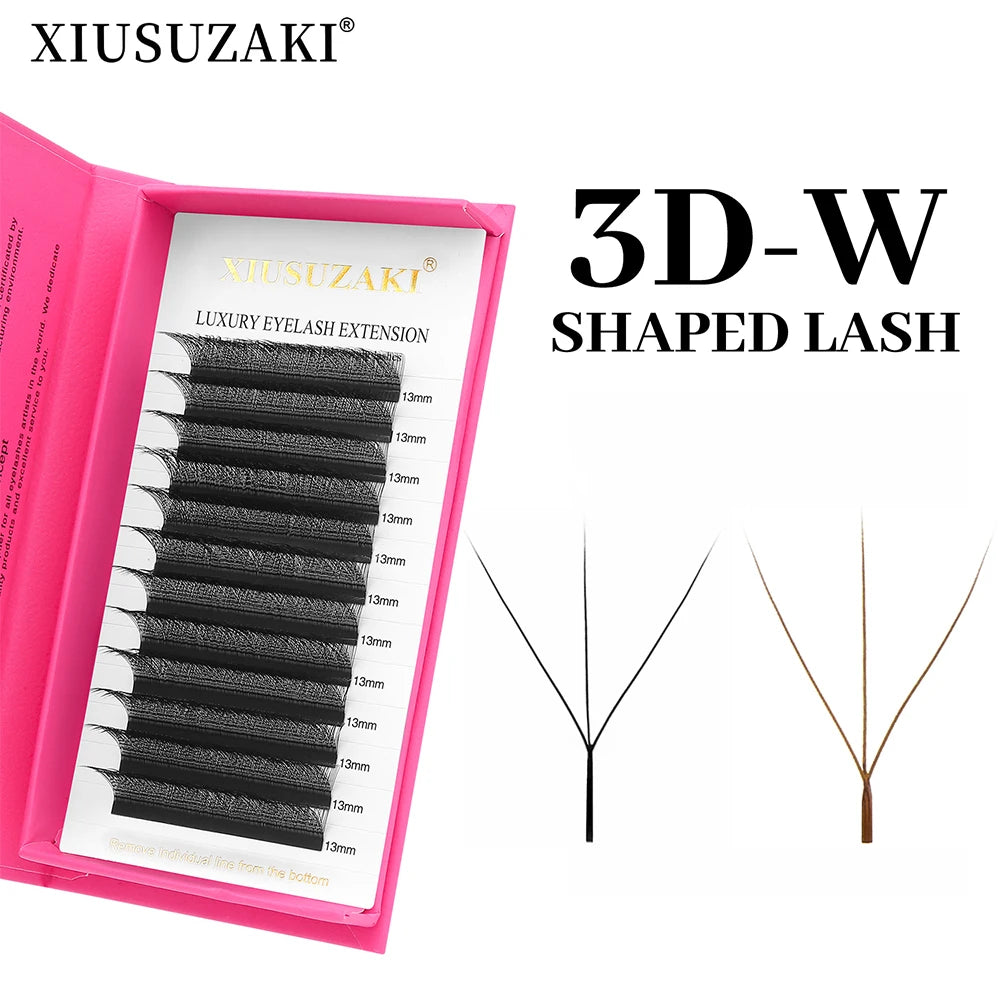 XIUSUZAKI Black Brown 3D W Shaped Lashes Extensions Natural Soft Premade Volume Fans Individual 3D W Brown Lashes Extensions